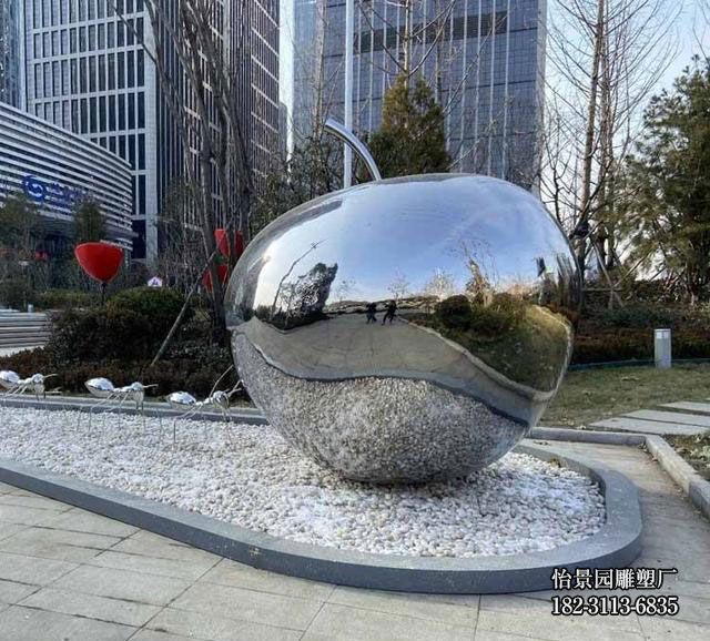不锈钢苹果雕塑,户外广场公园不锈钢水果小品摆件