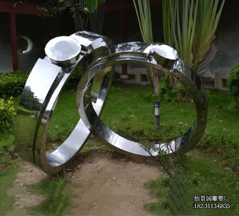 不锈钢戒指雕塑，公园广场售楼部不锈钢小品摆件