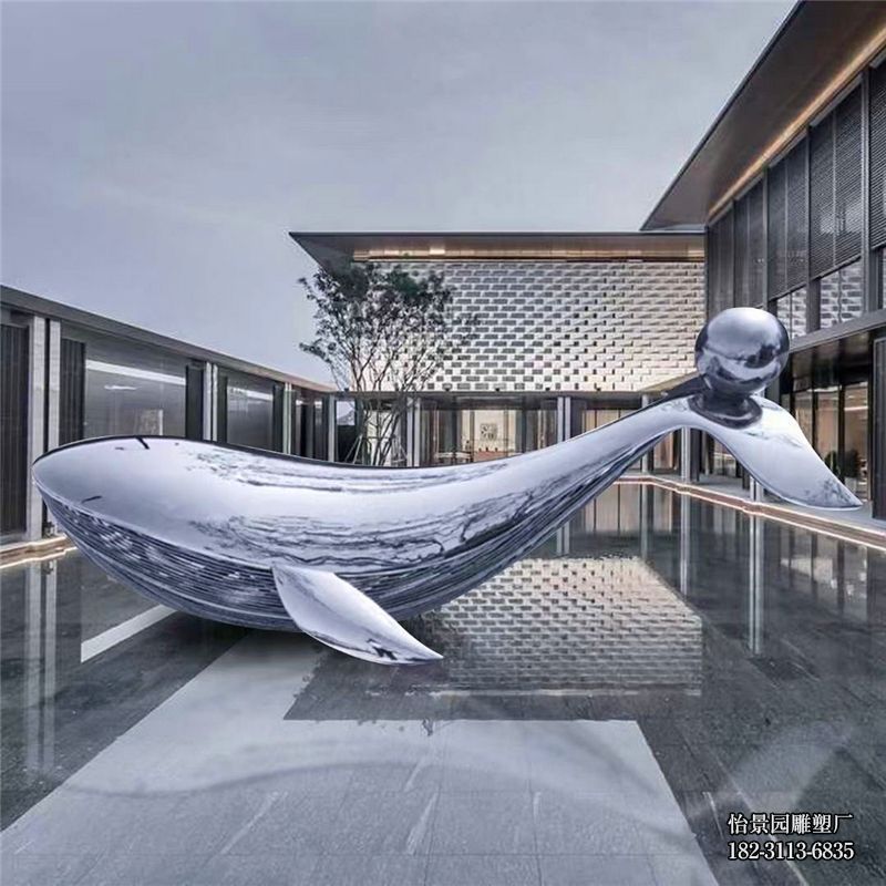 不锈钢镜面海豚雕塑，房地产售楼部户外水景不锈钢动物雕塑