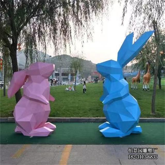 不锈钢几何喷漆兔子雕塑,户外公园园林不锈钢几何动物雕塑 不锈钢几何喷漆兔子雕塑,户外公园园林不锈钢几何动物雕塑