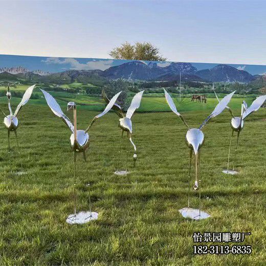 不锈钢镜面仙鹤雕塑,公园园林水景不锈钢动物小品摆件 不锈钢镜面仙鹤雕塑,公园园林水景不锈钢动物小品摆件