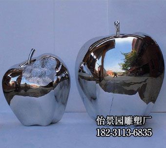 不锈钢镜面苹果雕塑,广场房地产售楼部不锈钢苹果小品摆件