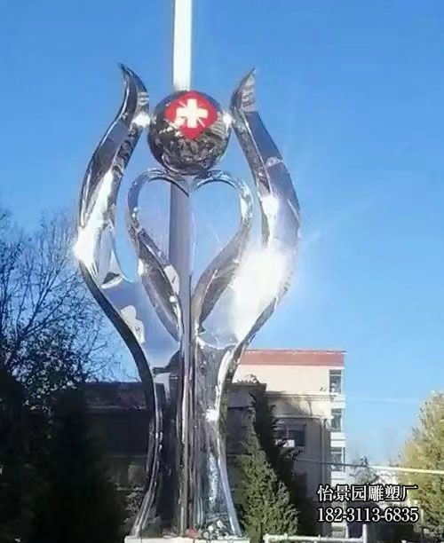 医院不锈钢镜面爱心雕塑, 医院不锈钢镜面爱心雕塑,