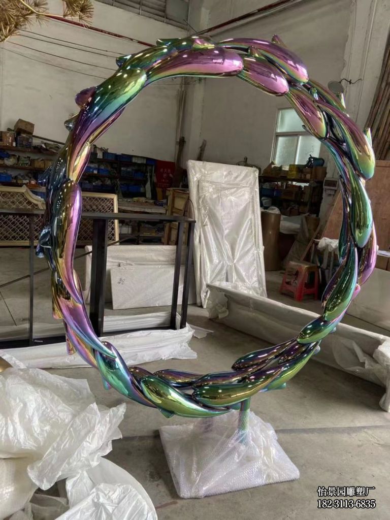 不锈钢彩色小鱼圆环,广场水景售楼部喷泉不锈钢圆环小品摆件 不锈钢彩色小鱼圆环,广场水景售楼部喷泉不锈钢圆环小品摆件