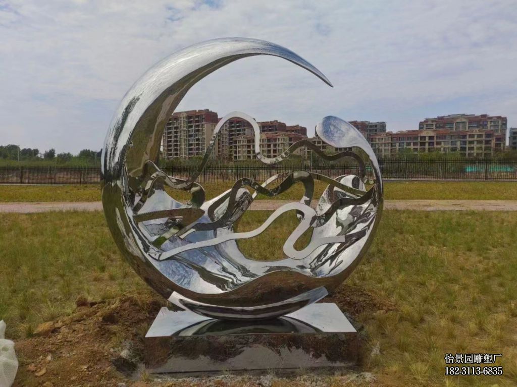 不锈钢镜面抽象月亮雕塑,酒店广场公园水景不锈钢月亮雕塑 不锈钢镜面抽象月亮雕塑,酒店广场公园水景不锈钢月亮雕塑