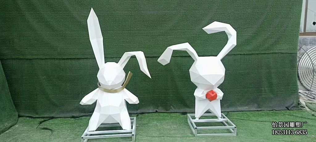 不锈钢几何兔子雕塑,广场公园园林户外不锈钢动物兔子小品摆件 不锈钢几何兔子雕塑,广场公园园林户外不锈钢动物兔子小品摆件