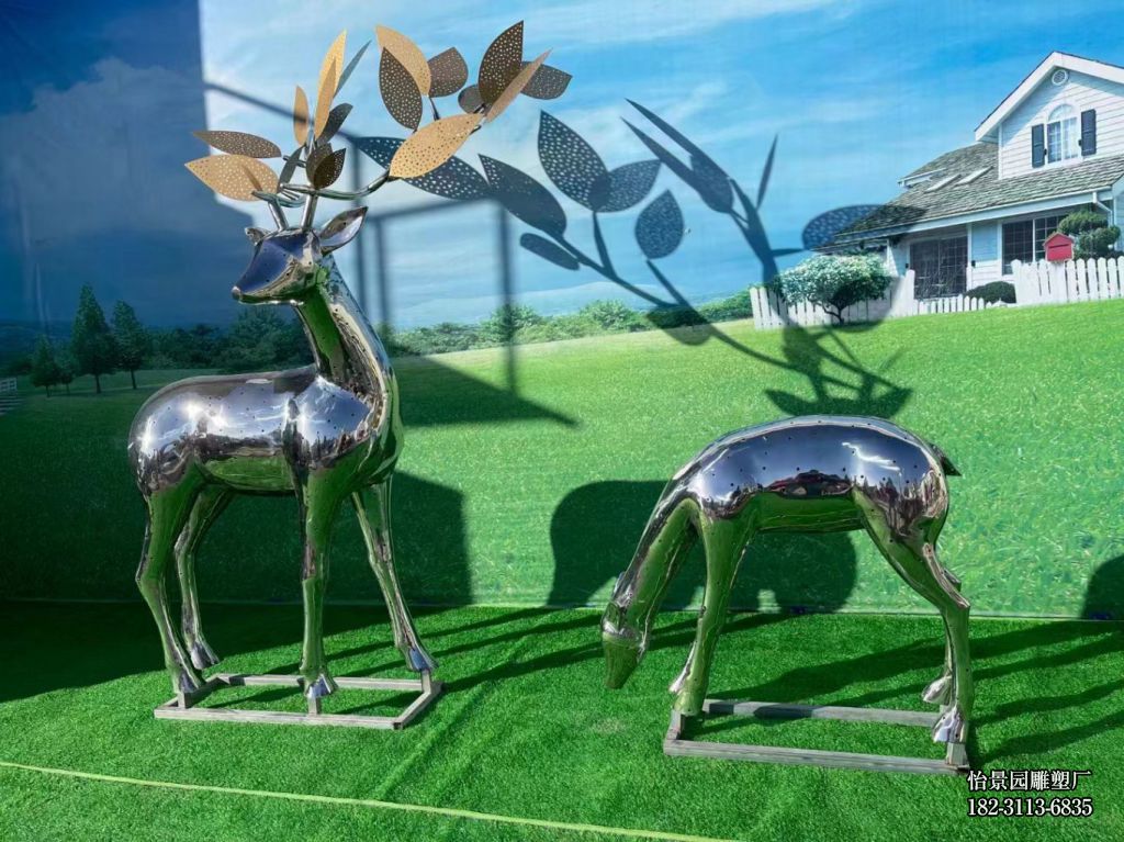 不锈钢镜面鹿雕塑,广场房地产售楼部水景不锈钢鹿小品摆件 不锈钢镜面鹿雕塑,广场房地产售楼部水景不锈钢鹿小品摆件