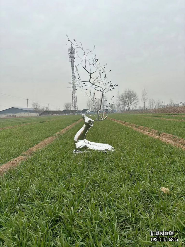 不锈钢抽象鹿雕塑厂家直销，公园广场售楼部小区专业定做不锈钢鹿雕塑
