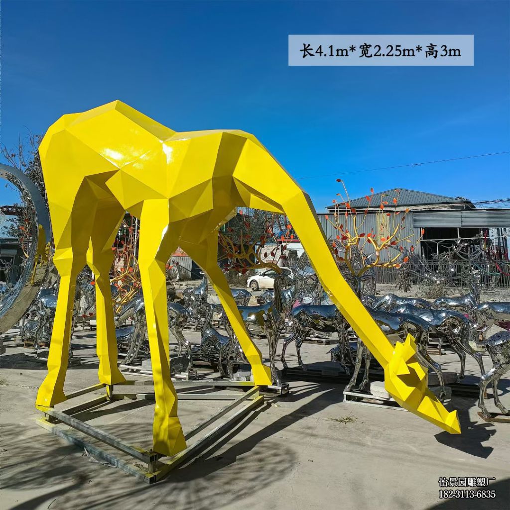 不锈钢几何面长颈鹿雕塑厂家定制，公园动物园广场景区不锈钢动物长颈鹿雕塑