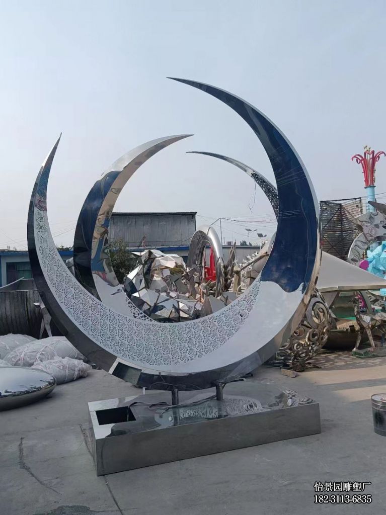 不锈钢镜面镂空月亮小品摆件,公园园林广场水景户外不锈钢月亮雕塑厂家定制 不锈钢镜面镂空月亮小品摆件,公园园林广场水景户外不锈钢月亮雕塑厂家定制