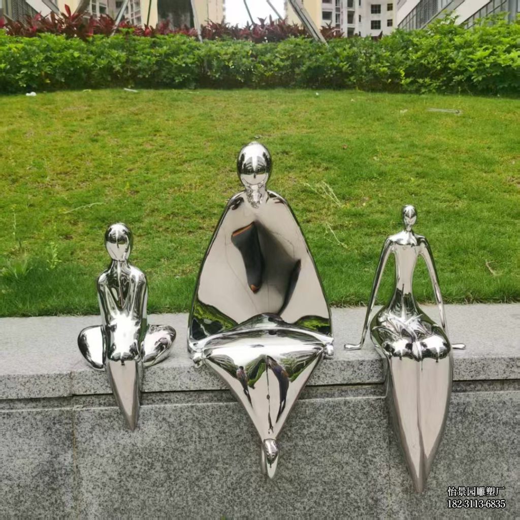 不锈钢镜面抽象人小品摆件，公园户外景区售楼部水景园林不锈钢抽象人雕塑厂家定制