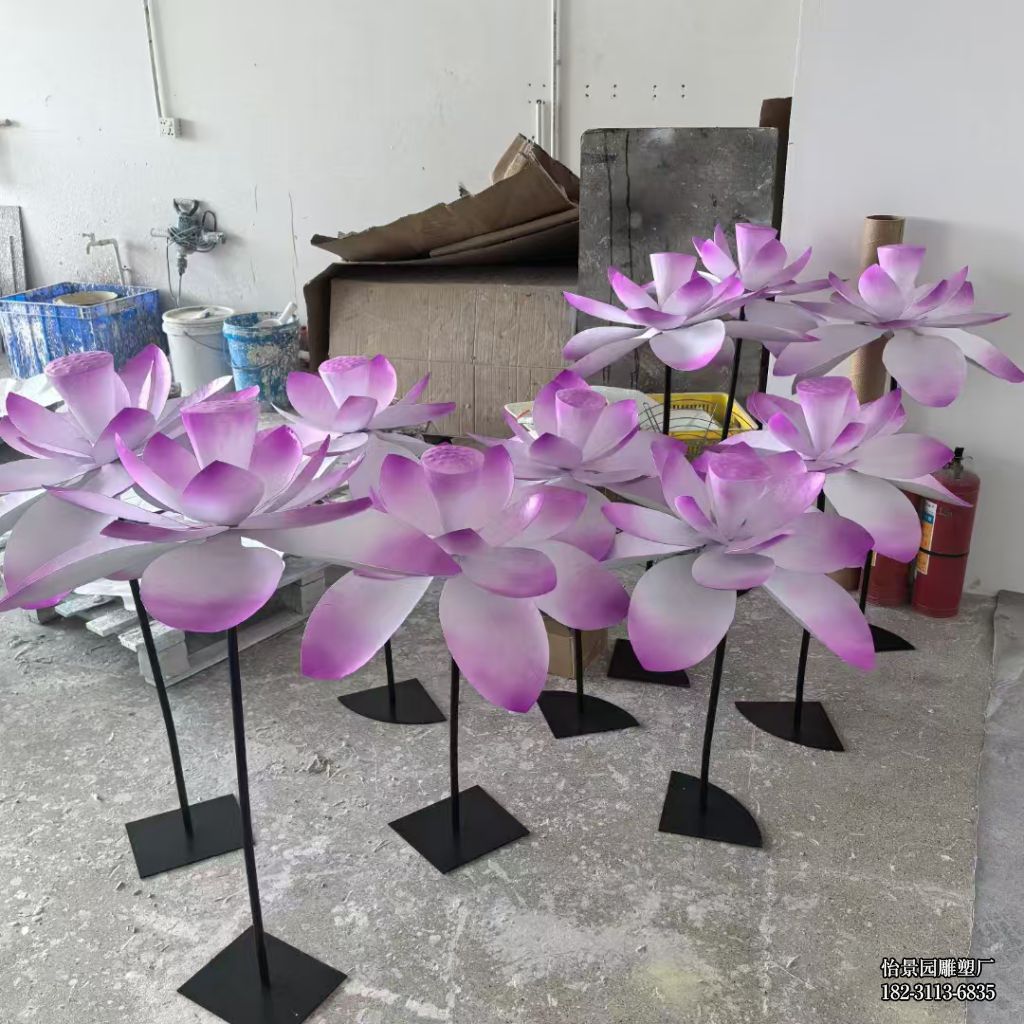 不锈钢荷花小品摆件，公园园林水景户外广场不锈钢荷花雕塑