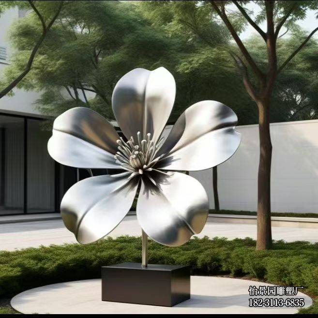 不锈钢拉丝花朵小品摆件，公园户外植物园景区售楼部不锈钢花朵雕塑