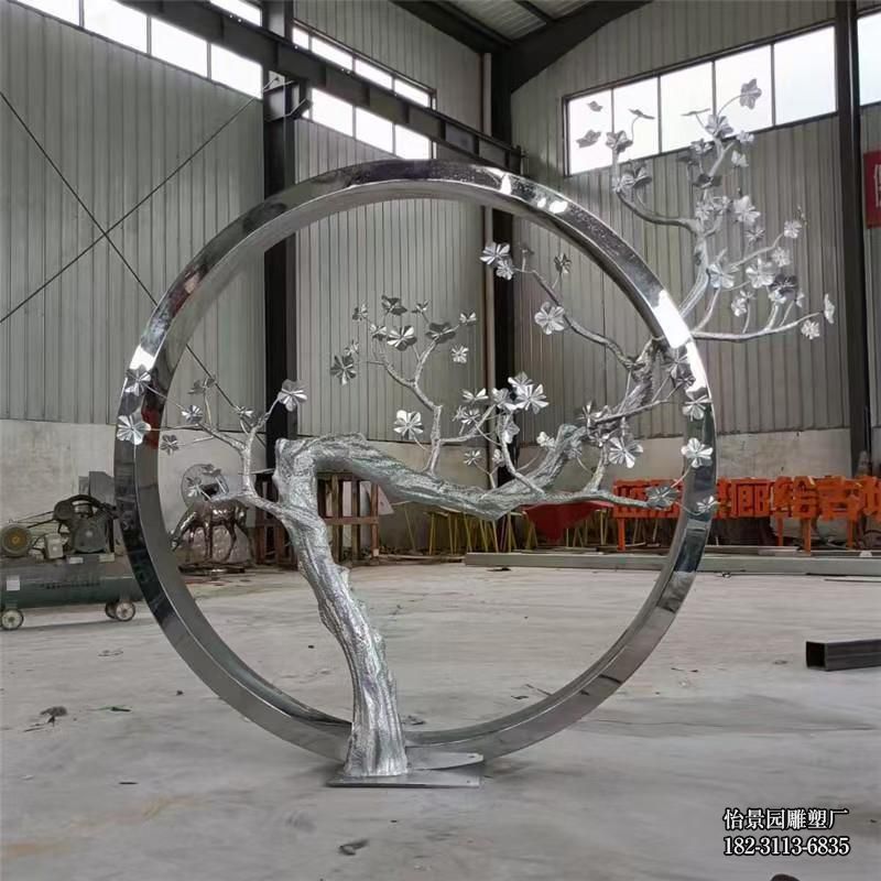 不锈钢镜面树枝圆环小品摆件，公园户外园林广场水景喷泉酒店不锈钢圆环雕塑