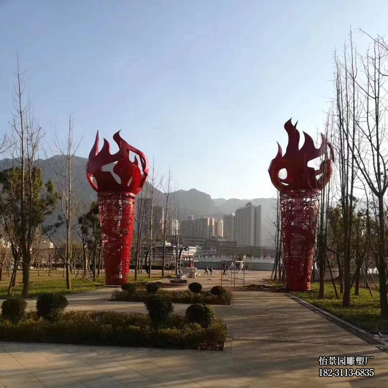 大型不锈钢火炬雕塑厂家定制，广场公园校园景区体育馆不锈钢火炬雕塑
