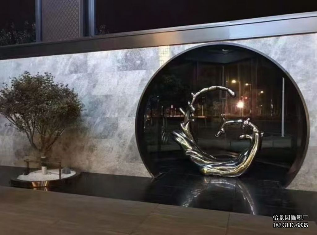 不锈钢镜面浪花小品摆件，公园园林广场水景酒店户外不锈钢浪花雕塑