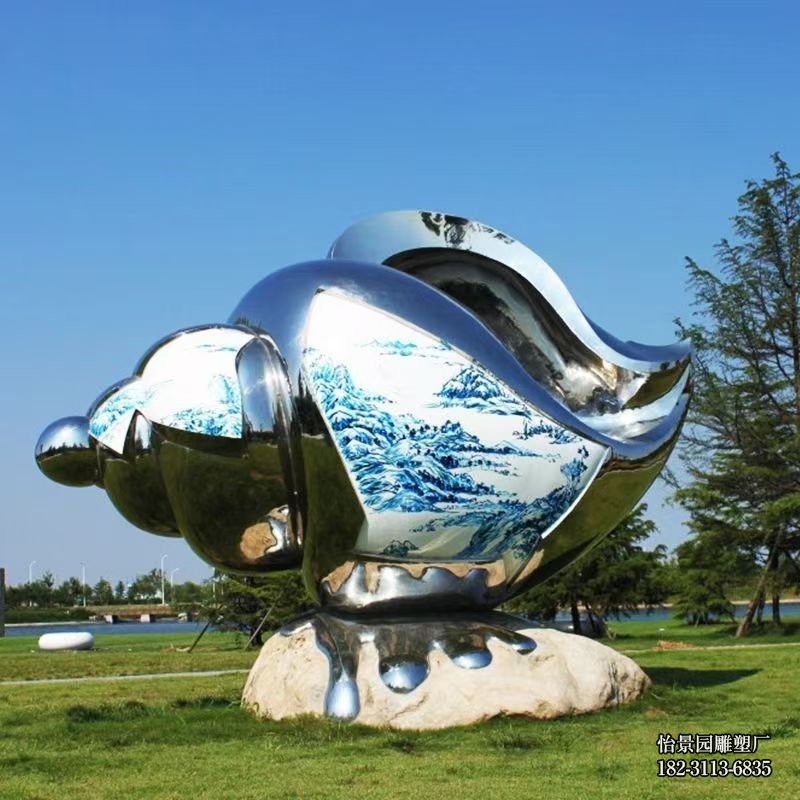不锈钢海螺小品摆件，公园园林广场海洋馆景区水景不锈钢动物雕塑 