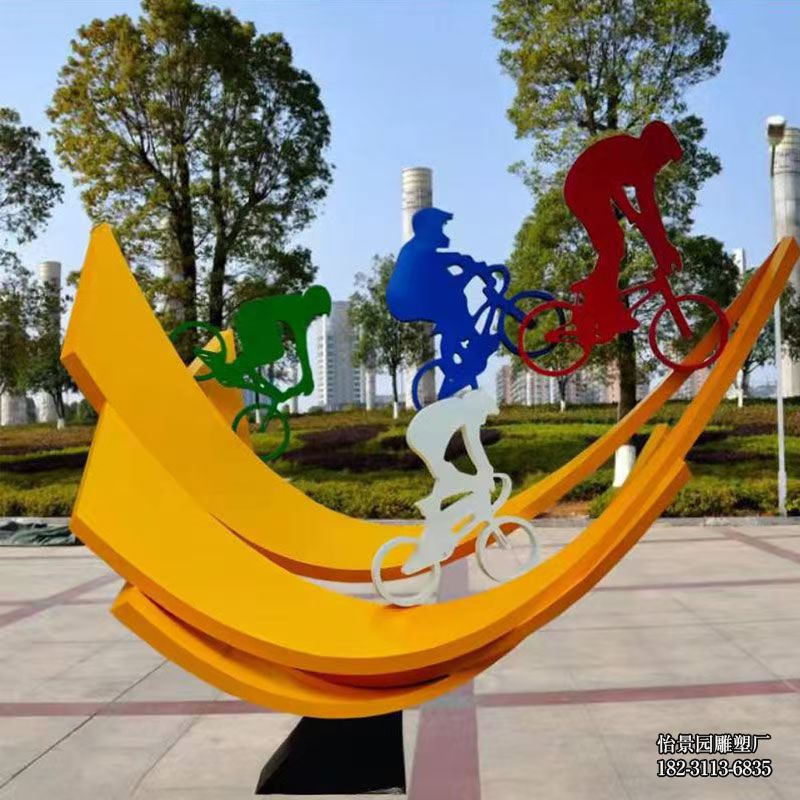 不锈钢抽象骑车运动人小品摆件，公园户外景区运动场不锈钢运动抽象人都是厂家定制