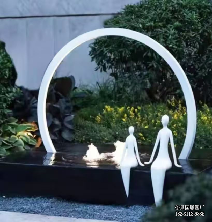 不锈钢抽象人水景小品摆件，公园广场户外水景售楼部不锈钢抽象人雕塑